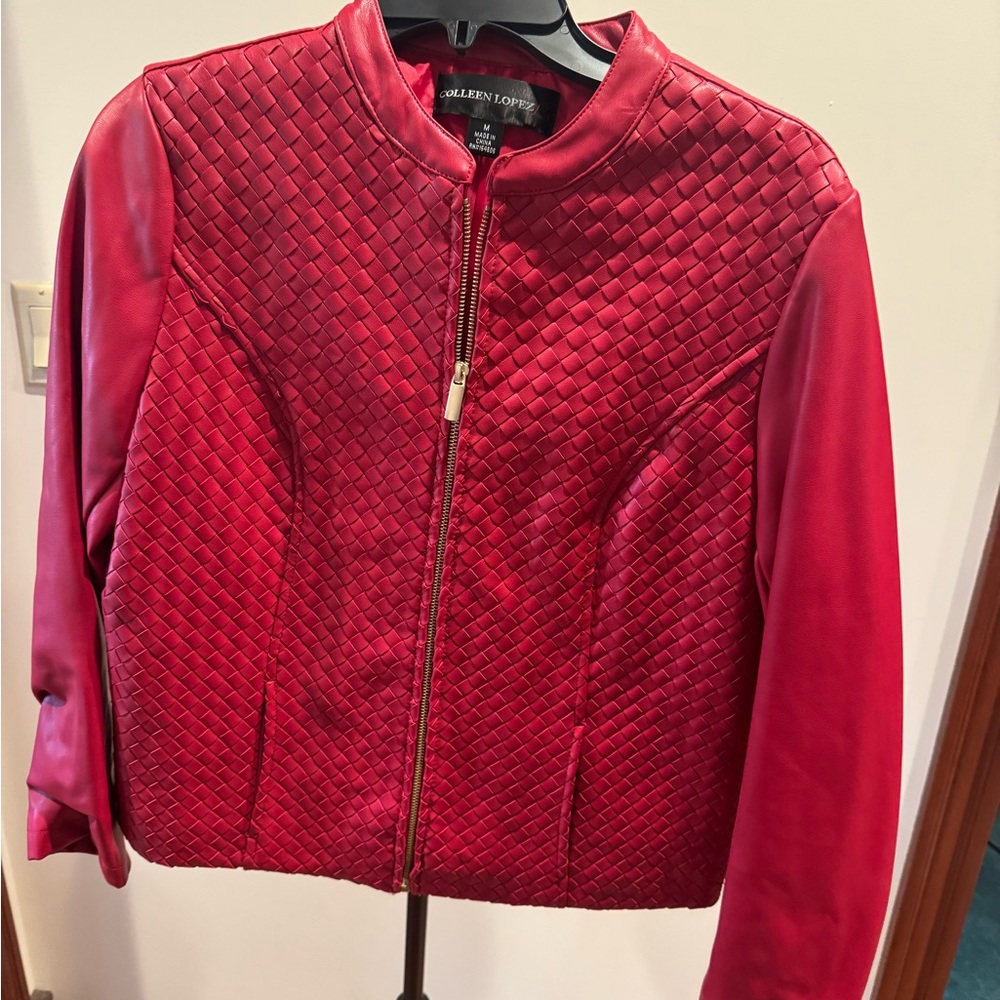 Colleen Lopez Red Bomber Jacket with Quilted Texture